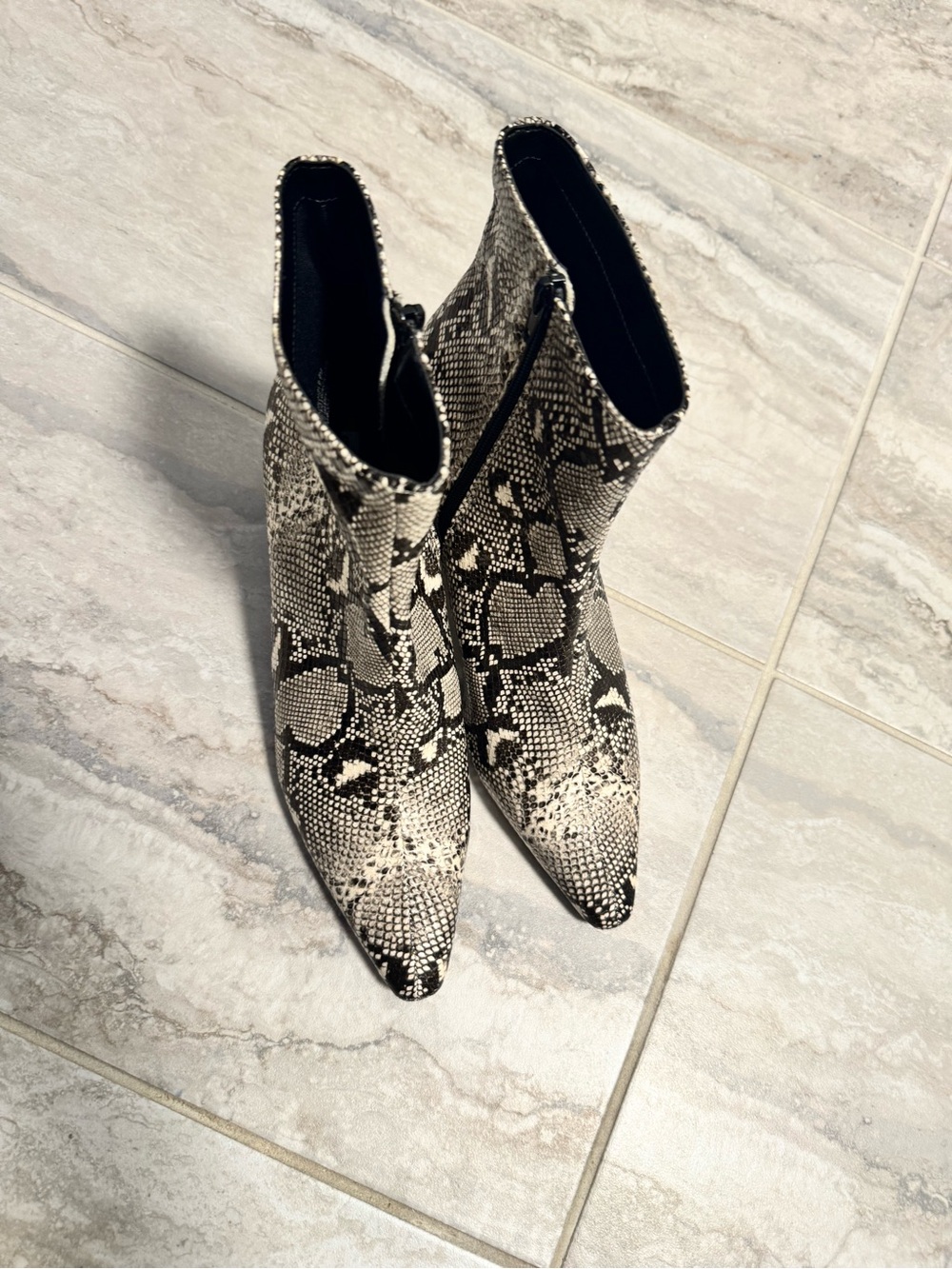 Steve Madden Black & Cream Snakeskin Pointed Toe Ankle Boots - Picture 4 of 8
